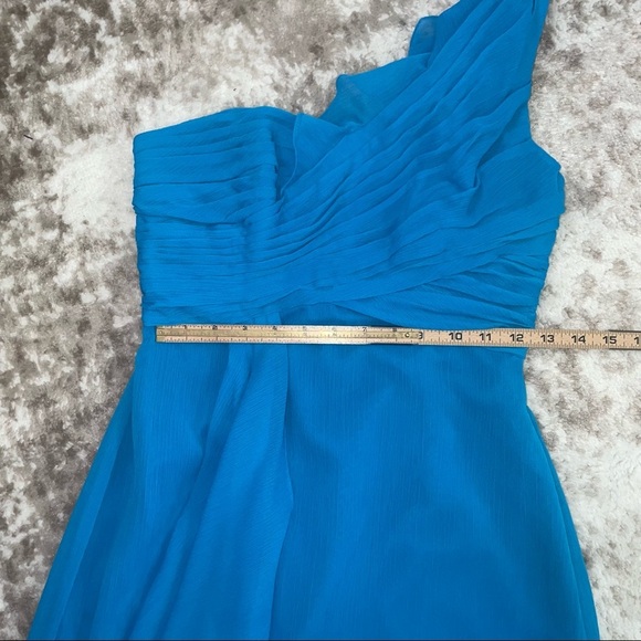Chiffon cascading one shoulder dress from David’s Bridal in the color blue SZ 2 - Picture 5 of 10